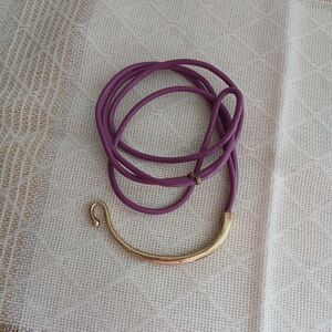 Vintage Art Deco Leather Violet Purple Choker Gold Necklace Pendant